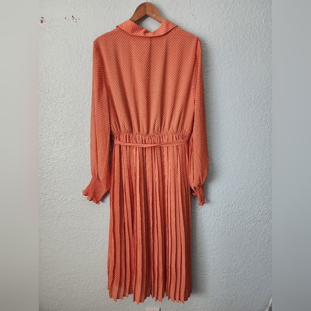 MELLODAY Orange Pleated Tie Front Dress New With Tags - Picture 8 of 11
